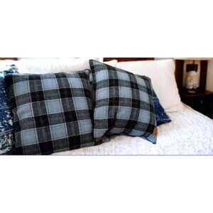 2 Charles Gallen Dark Light Blue Plaid Pillows Cabincore, 18" Square Cottagecore
